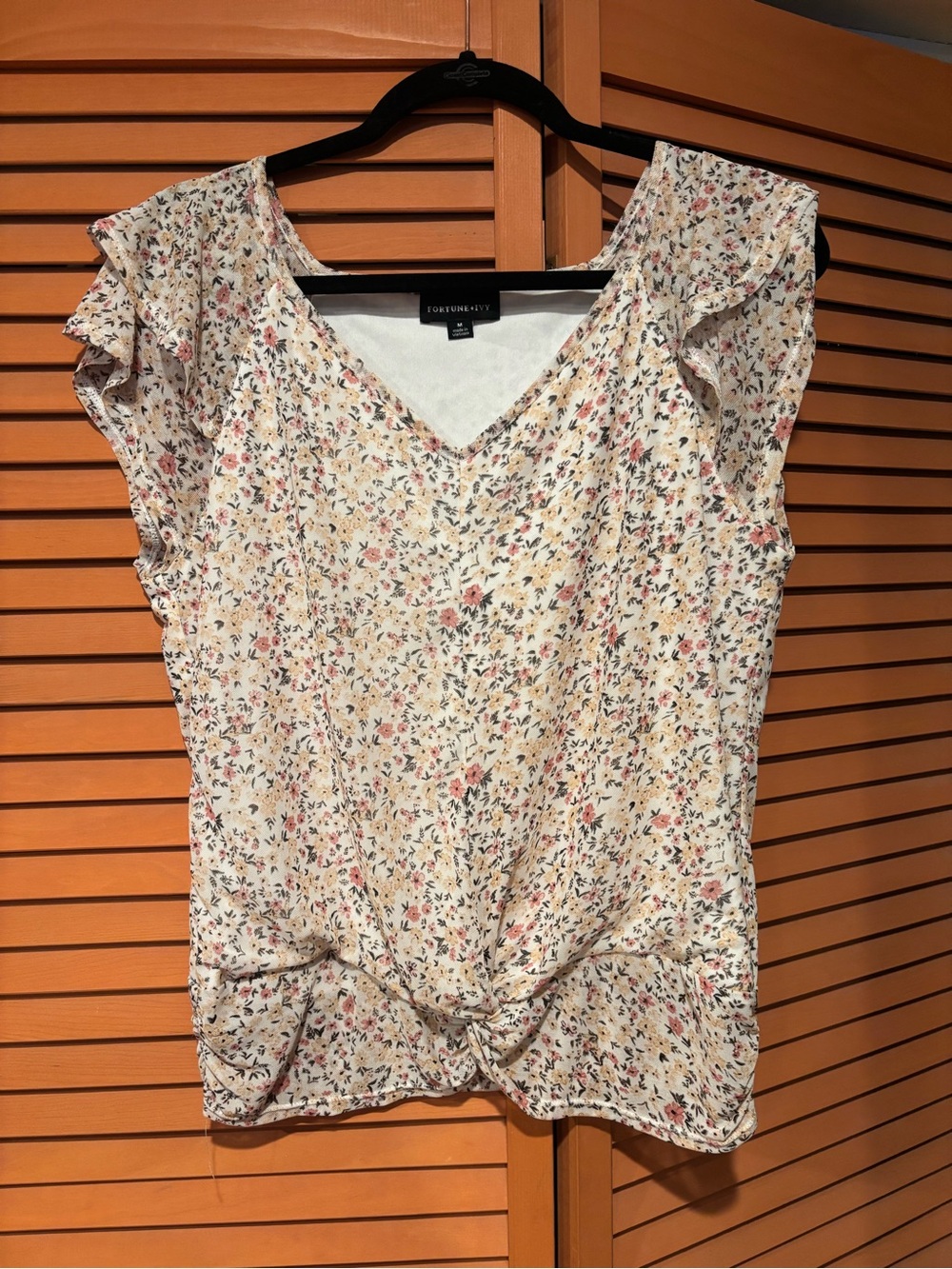 Cream Floral V-Neck Knot Front Camisole
